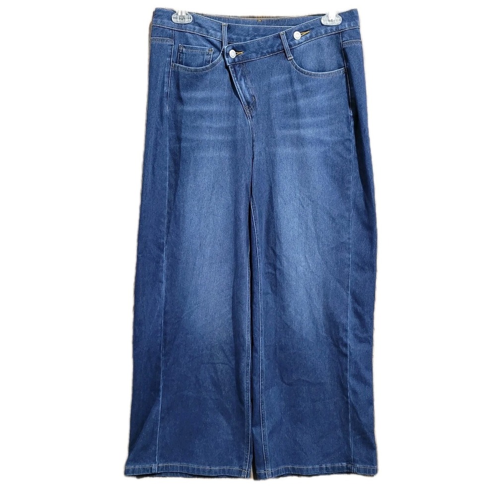 Halara Flex Asymmetric Crossover Wide Leg Jeans Size LP x 29 Baggy Dark Wash NWT
